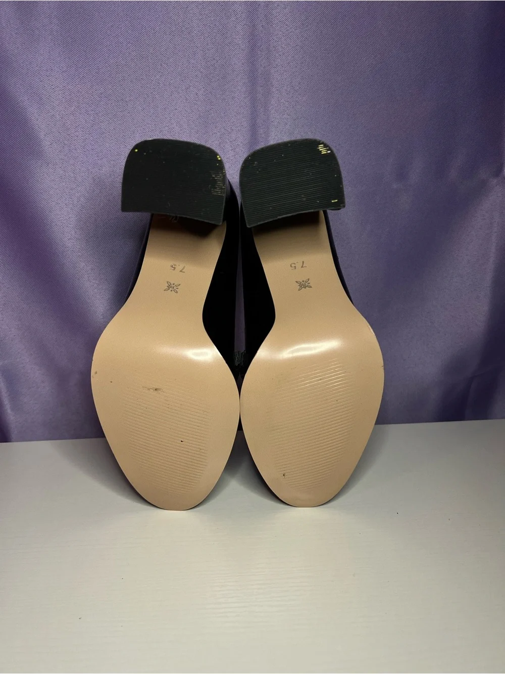 BCBGeneration Black Patent Block Heel Loafer Pumps with Gold Bit